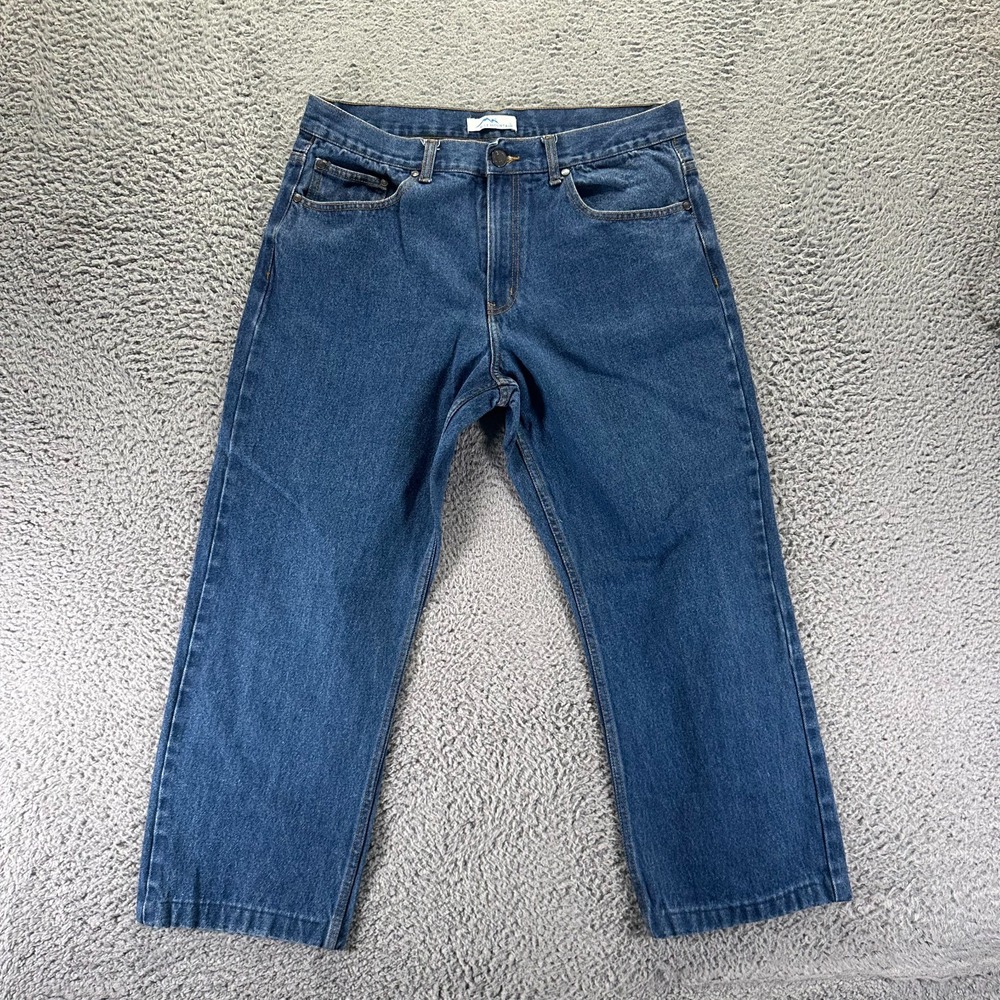 Blue Mountain Jeans Mens 36x30 Blue Cotton Denim Straight Faded Workwear Utility